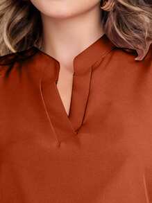 MARILYN MONNA New Women's Solid Color Classic V-Neck Ruffle Elegant Notched Neck Sleeve Blouse - 亮橙色 - 查看 3