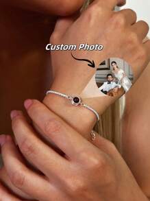 Customized Photo Projection Bracelet, Round Projection Photo Bracelet, Shimmering Projection Bracelet For Women, Photo Projection Bracelet With Flashing Chain, Customized Photo Bracelet, Mother's Memorial Gift, Projection Jewelry, Birthday Gift,School Supplies,Back To School,School Gift,For Office,For School,For Classroom,For Teacher Gifts,For University,For Colleague,For Dorm Rooms,For Teacher,For Boys And Girls,For Teenagers,Junior High School Students,Middle School Students,High School Senior High School Students,College Students,University Students,Freshman,Sophomore,Underclassmen,Black,Silver,Gold,Stylish,Colorful,Vintage,Simple,Unisex,Casual,Cuties,Custom,Personalized,Unique,Ideal Gifts For Him,Ideal Gifts For Her,Her,Boyfriend,Girlfriend,Dad,Mom,Family,Friends,For Anniversaries,For Birthdays,For Graduation,For Prom,For Party,Customized Fashion Photo Bracelets,Vintage Outfit