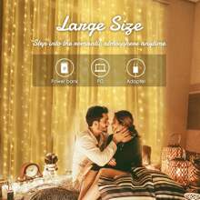 1PC 19.6ft X 9.8ft 600 LEDS 8 Lighting Modes Fairy Copper Light With Remote Colorful Window Curtain String Lights, USB Powered Waterproof For New Year Christmas Bedroom Party, Wedding Home Garden Wall Decorations - 暖白光 - 查看 2