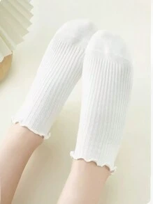 2/6/12 Pairs For Women, Black And White Ruffled Ear Edge Vertical Stripes, Breathable And Refreshing, Ins Style, College Style Ankle Socks, Home, Commuting, Party All-Match, Valentine's Day Gift - Multicolor - View 4