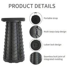 1pc Black Folding Stool Multi Purpose Home Kitchen Foldable Stool,130KG Max Capacity, Portable Telescoping Seat Camping Retractable Stool, Ideal For Home And Outdoor Camping, Fishing, Etc - Black - View 5