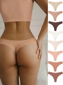 Set de 8 piezas de bragas sexys de unicolor con forma de V sin costuras, ligeras, transpirables, suaves y cómodas, con un diseño único de ropa interior sin costuras para mujeres