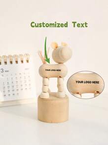 1pc Wooden Animal Miniature Desktop Decor, Customizable Name Engraving & Logo, Dancing Wooden Ornament Suitable For Holidays, Birthdays, Valentine's Day Gifts Graduation