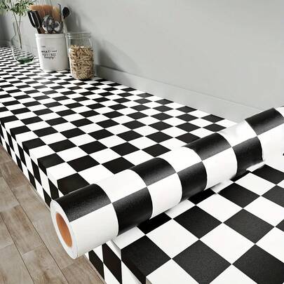 1 Rouleau Papier peint décoratif mural en vinyle imperméable motif mosaïque noir et blanc à damiers pour dosseret de cuisine, salle de bain, armoires, tiroirs, autocollants muraux, cadeaux, anniversaire, diplôme, décoration murale