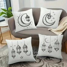 4pcs/Set Pillow Covers, Star, Moon And Lamp Patterns, Soft Plush Material - 45cm X 45cm - Home Decor - Comfortable, Indoor/Outdoor Party Supplies, Breathable (No Pillow Insert) - Multicolor - View 7