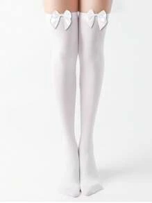 1 Pair Women's White Bow Decor Over The Knee Socks, Cute & Sexy, Perfect For College Girl Party - White - View 4