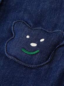 mini bala Kids' Suspender Pants Set, Long-Sleeve Top And Overalls, Spring New Arrival - Denim Dark Blue - View 7