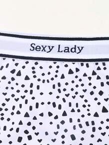 3 件大码女式高弹力字母腰带条纹和波尔卡圆点印花三角裤平角裤 - 彩色 - 查看 5