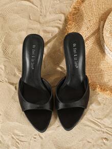 On feet& in love 女士时尚缎面露趾户外拖鞋、细高跟鞋 - 黑色 - 查看 7