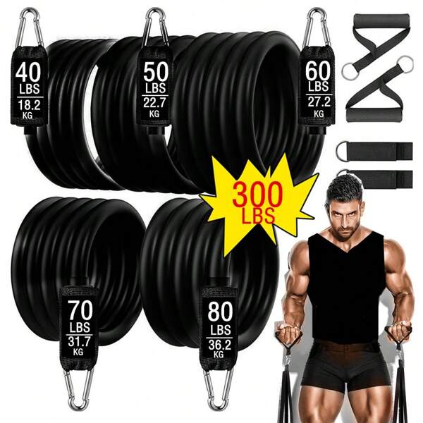 300LBS Resistance Bands Set, Exercise Bands With Door Anchor, Handles, Carry Bag, Legs Ankle Straps For Resistance Training, Home Workouts Gym Accessories, Deporte, Gimnasio, Ejercicio En Casa, Maquinas De Gimnasio, Entrenamiento En Casa