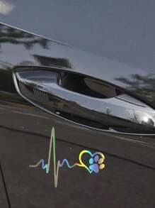 Personalized Wave Heartbeat Love Dog Paw Print Sticker ECG Heart Shape Car Decal Cute, Reflective - Black - View 2