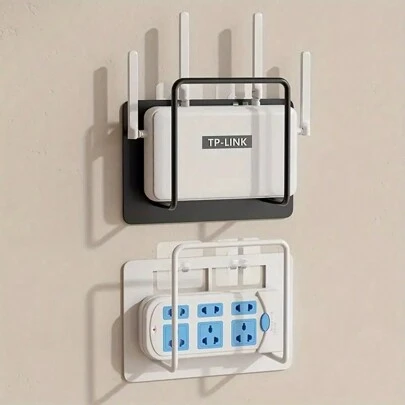 1pc Easy Install Wall-Mounted Router Holder - Fashionable White Cast Iron, Multipurpose Storage Rack, Suitable For Living Room, Box Placement, Wifi Rack, Bookshelf, Perfect Gift For Halloween, Christmas (Does Not Stick Well On White Walls And Wallpaper, Requires 24-Hour Static Placement Before Hanging)