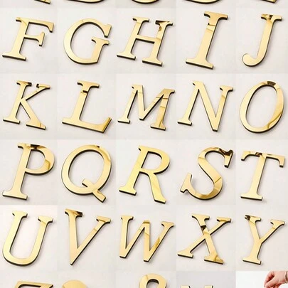 20cm Gold/Silver 3D Acrylic Mirror Finish Alphabet Wall Stickers, 26 English Letters, DIY Self-Adhesive Removable Modern Creative Home Decor, Suitable For Living Room, Bedroom, Study, Dining Room, Rental Space, Bathroom