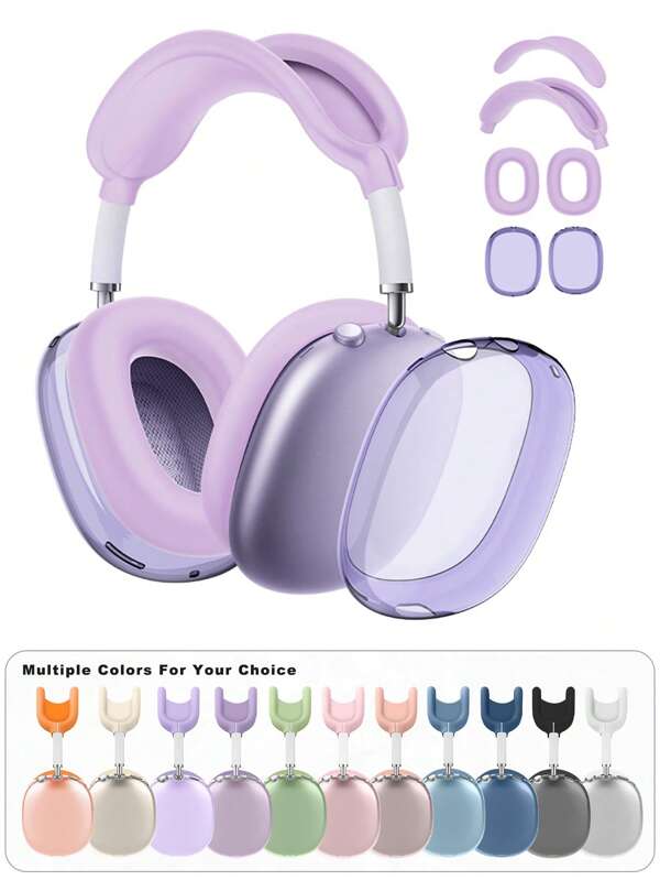 4 In 1 Silicone Case Cover Compatible With Airpods Max,Clear Soft TPU Ear Cups Cover/Ear Pad Case Cover/Headband Cover Compatible With Airpods Max(2024/2020),Transparent Accessories Compatible With Apple AirPod Max (USB-C)