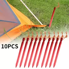 10 PCS Aluminium Canopy Tent Pegs Garden Outdoor Hiking Nail Stakes Heavy Duty - Red - View 1