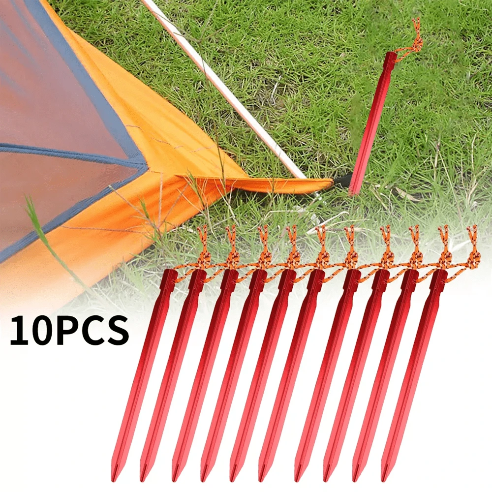 10 PCS Aluminium Canopy Tent Pegs Garden Outdoor Hiking Nail Stakes Heavy Duty - Red - View 1