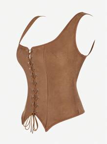 Women Corset Top Tank Lace Up Wide Strap Bodycon Crop Top, Shapewear For Club/Party Wear, Punk Sleeveless Jacket, Cosplay Costume
