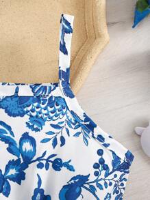 Set de 2 piezas de vestido y sombrero con estampado floral, estilo casual y elegante para niña bebé, para primavera/verano