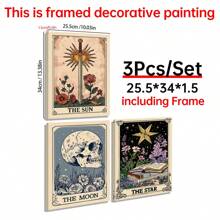 Set Of 3 The Sun The Moon The Star Tarot Card Print, Earthy Boho Set, Celestial Wall Prints, Astrology Posters, Mystical Tarot Card Art,Canvas Posters, Vintage Wall Decor, Funny Wall Art , Living Room Bedroom Office Kitchen Bathroom Decor Home Decor Christmas Decorations Christmas