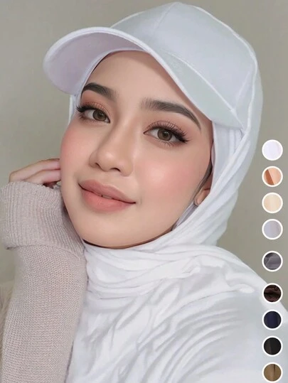 1pc Spring/Summer New Solid Color Baseball Hat Chiffon Headscarf Integrated Summer Sunscreen Sunscreen Hat Shawl Women's Fashion Outing Dressing And Holiday Gifts