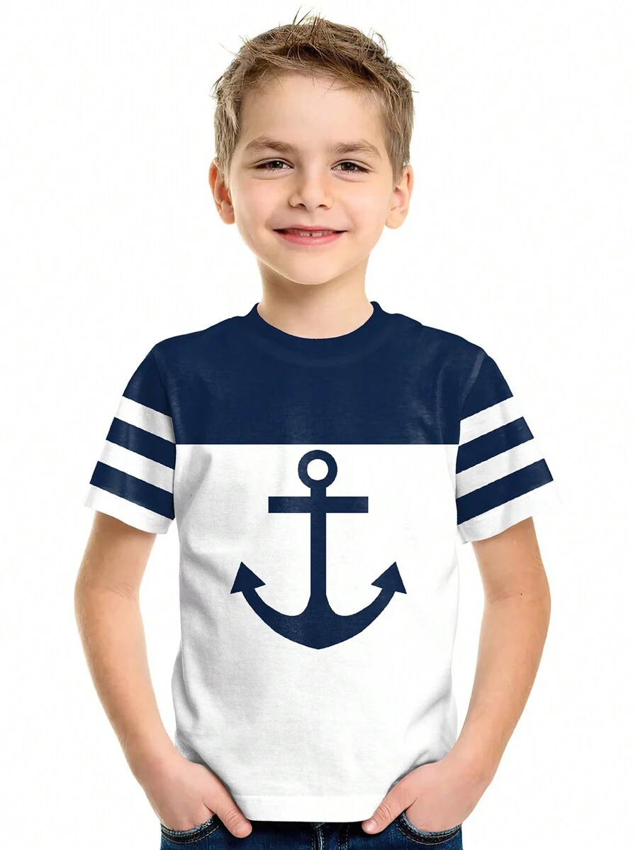 休闲酷炫卡通T恤，卡通时尚活力圆领短袖，儿童户外服装，流行热卖 - 白色 - 查看 1