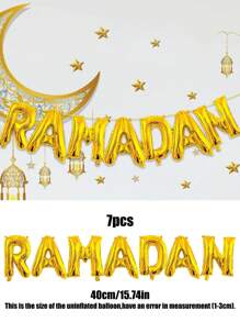 7 Stücke 16-Zoll-Ramadan-Buchstabenballon-Set, Gold, Silber, Roségold, Blau, Rose, Rot, Eid Mubarak-Partydekorationen - Verschiedenfarbig - Übersicht 9