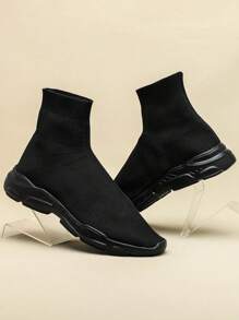 Black Soft Walking Shoes, Casual Sports Socks Shoes, Lightweight Breathable Flexible, Versatile Women Shoes For Everyday Wear - 米色 - 查看 2