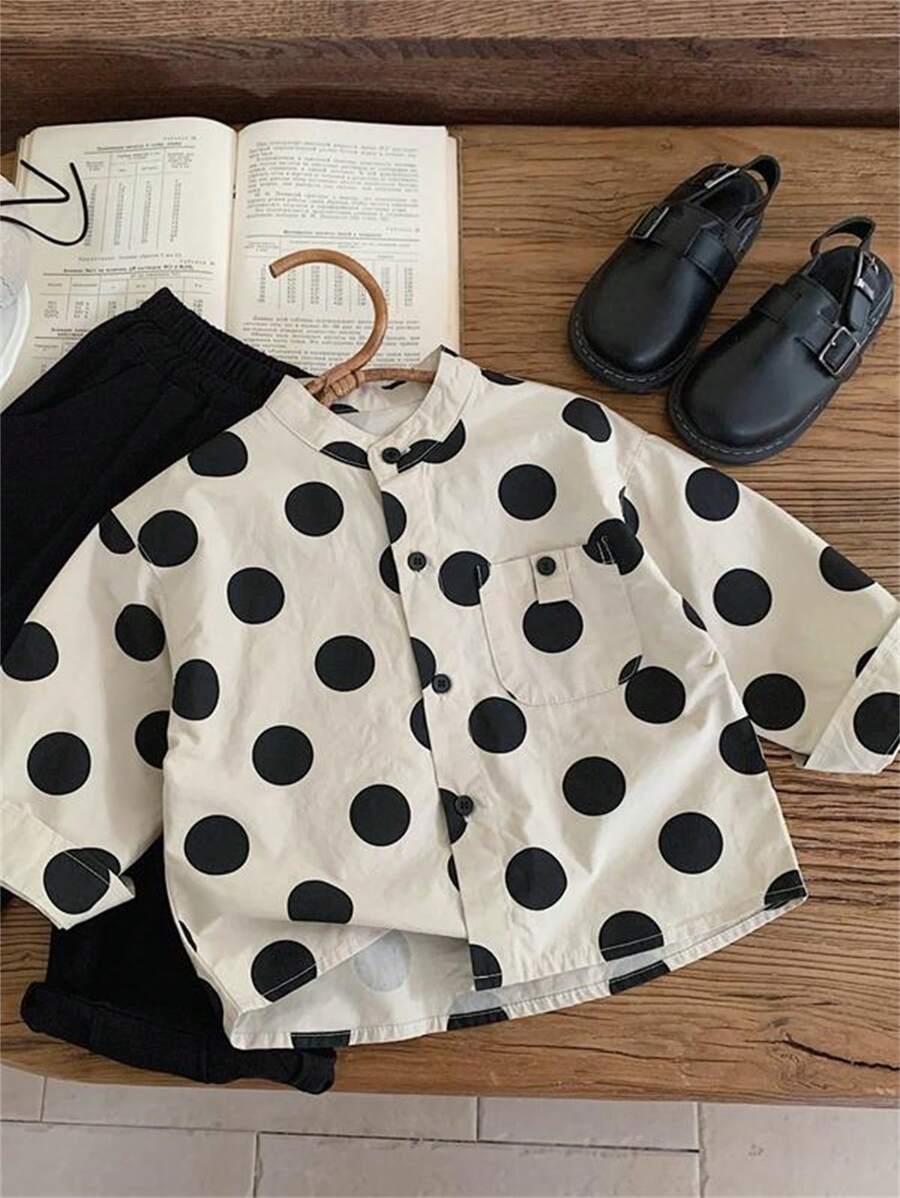 幼儿男孩/女孩圆点长袖衬衫、时尚上衣、春/秋