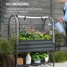 Outsunny Raised Garden Bed With Cover And Storage Shelf, Rectangular Metal Elevated Planter Box With Legs And Bed Liner - Dark Grey - View 7