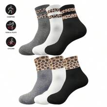 6 Paris Leopard Print Crew Socks Animal Pattern Dress Socks For Women, Lady - Multicolor - View 1