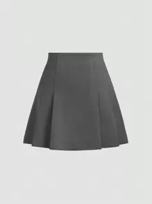 Women's Solid Color Mid-Waisted Pleated Mini Casual Skirt - Grey - View 1