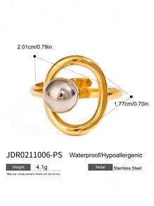 Uworld 1Pc French Hollow Asymmetrical Open Ring Line Design Personalized Creative Stainless Steel Ring 18K Gold-Plated Women's Modern Minimalist Ring Suitable For Daily Wear HHoliday Party Festival Etc. - Metal Ball Design - View 13
