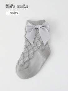 1 Pair Girls Bow Decorated Short Socks, Lolita Style Mid-Calf Socks For Spring/Summer, Baby Princess Knee High Socks For Autumn