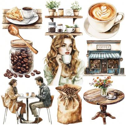1 包复古街头咖啡装饰贴纸，复古情侣咖啡手工贴纸，适用于剪贴簿、日记、相册、DIY 艺术和工艺品