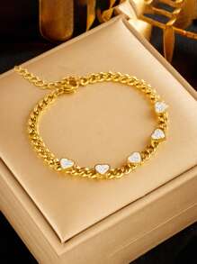 Bộ trang sức vòng cổ và vòng tay đính đá Rhinestone hình trái tim bằng thép không gỉ, thời trang và đa năng, thích hợp để đeo hàng ngày, làm quà tặng - vàng - Xem 4