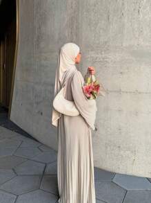 Dubai Pullover Robe Chiffon Pleated Dress Solid Color Women's Wear,Modest