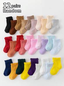12 Pairs Baby Socks, Suitable For Spring & Summer, Short Socks With Lace, Children's Socks - Multicolor - View 1