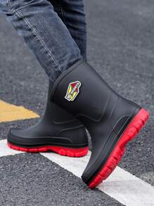 Plus Size 40-48 Men's Mid-Calf Rain Boots, Non-Slip Waterproof Rubber Boots For Car Washing, Fishing, Camping - Black and Red - View 2