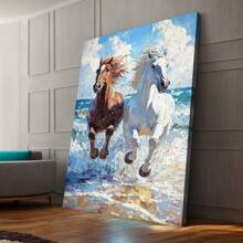 Galloping Steeds By The Seaside, Dynamic Artwork, Classic Coastal Charm