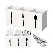 1 pieza Caja multiusos y multicolor con 3 compartimentos, estante de almacenamiento de utensilios de cocina, caja para cubertería de 3 rejillas, organizador de almacenamiento grande para cubiertos, apto para servilletas, cucharas, tenedores, cuchillos y suministros de cocina
