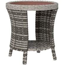 Outsunny 18" Outdoor Wicker Coffee Table, PE Rattan Patio Side Table With 2-Tier Storage, Composite Wood Top For Garden Backyard Balcony - Mixed Gray - View 2