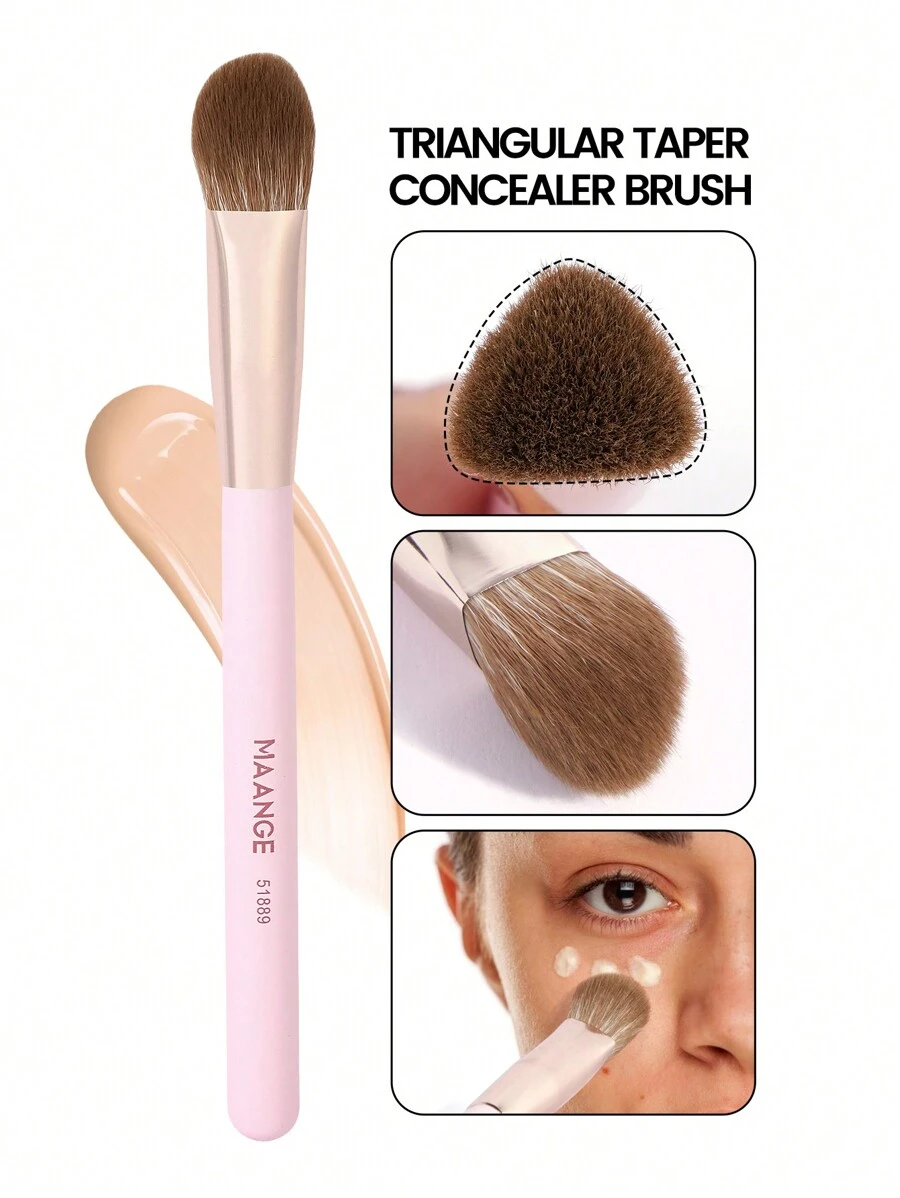 MAANGE 1pc Triangle Brush, Protable Smudge Cosmetic Brush Makeup Brush With Foundation Brush Blush Brush Loose Powder Brush Contour Brush Highlighter Brush Makeup Tools Gift For Women & Girl Travel Makeup Brush - 粉色 - 查看 1
