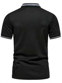 Men's Breathable Zipper Shirt - Casual & Outdoor, Geometric Pattern, Machine Washable - Perfect For Golf, Hiking & Beach Trips - 黑色 - 查看 4