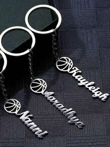 1pc Customized Stainless Steel Basketball Keychain With Name, Casual Style Keychain, Personalized Silver Keychain, Unique Gift, Suitable For Backpacks And Car Keys - Solid Color - View 4