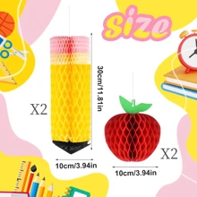 4, Paper Apple Pencil Honeycomb Pendant Ceiling Hanging Decoration, Lantern Decoration Wedding Ceremony, Fashion Ceiling Hanging Party Accessories, School Party Flower Board Decoration, Festival Party Supplies, Easy To Hang, Homemade Scene