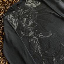 Y2k Graphic Tees For Women Teen Girls Fairy Grunge Long Sleeve Shirts Tops Aesthetic Vintage 2000s Gothic Clothes Graphic Printed Gothic Tee Tops Slim Fit Aesthetic E Girl T Shirts Blouse - 藏蓝色 - 查看 4