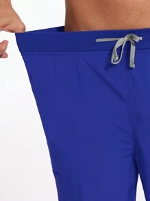 手术服套装男多色短袖上衣+慢跑裤套装护理慢跑裤宠物兽医工作手术服制服男护士套装 - 寶藍色 - 查看 10