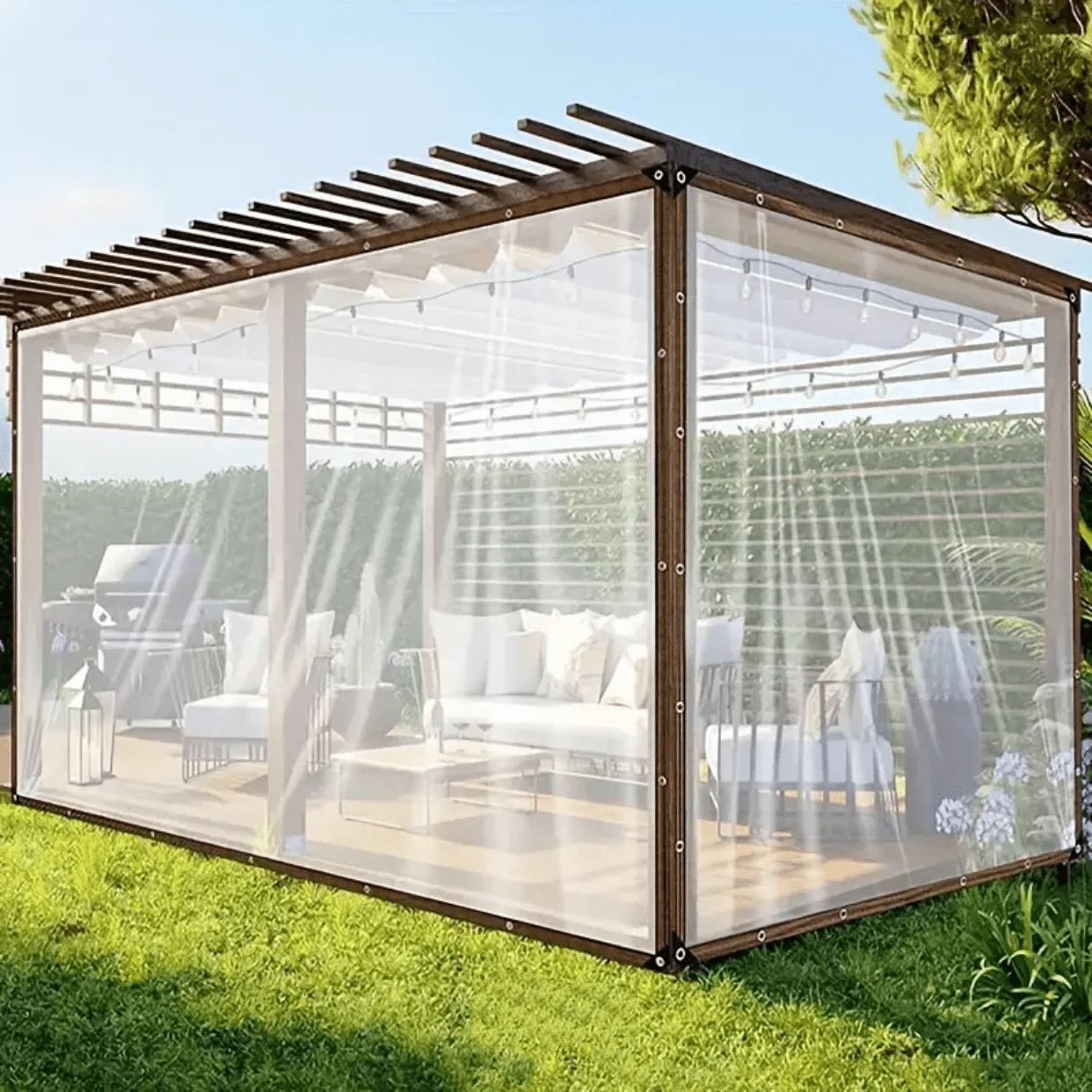 1 Piece Of Transparent Colorless Rainproof Oilcloth, Encrypted Grommets, Tear Resistant Drawstrings, Windproof, Dustproof, Waterproof, And Snow Resistant. Garden Rain Cover, Courtyard Fence, Camping Outdoor Tent Cover, Porch Canopy, Perfect For Terraces, Gardens, Chicken Coops, Pigsties, And Camping