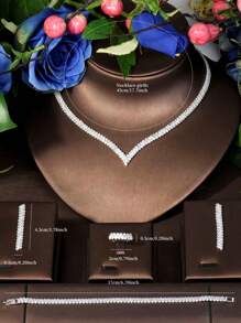 1 Set Minimalist Cubic Zirconia Rhombus Jewelry Set, Suitable For Daily Wear