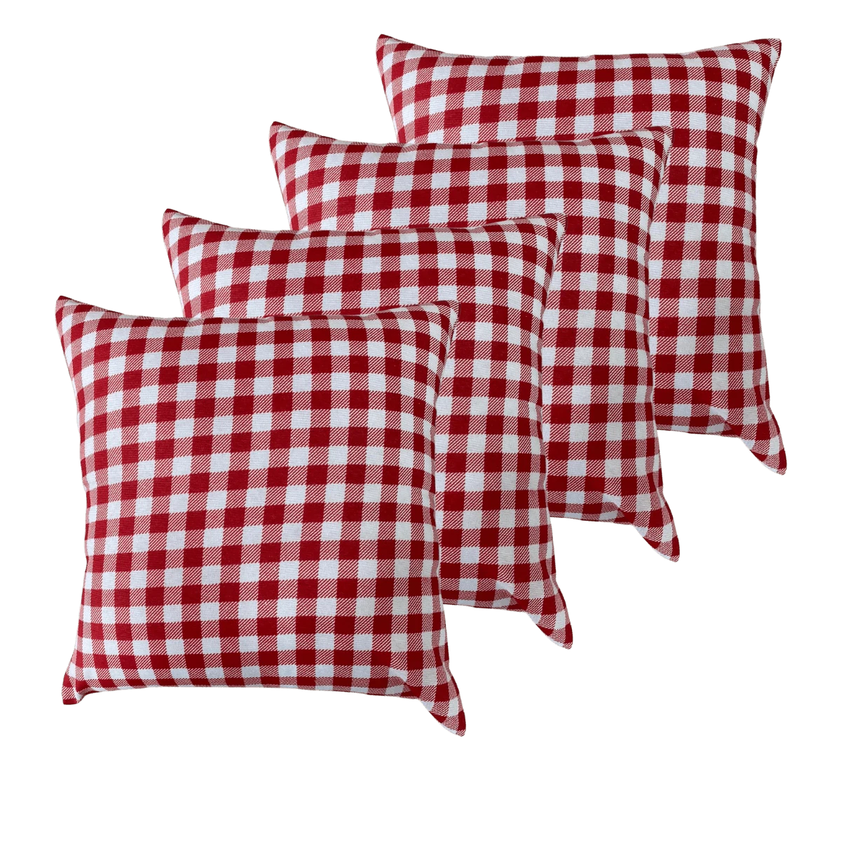 Set Of 4 Zippered Cushion Covers - Red Checkered Print